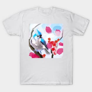 Tufted titmouse in the red berries bush T-Shirt